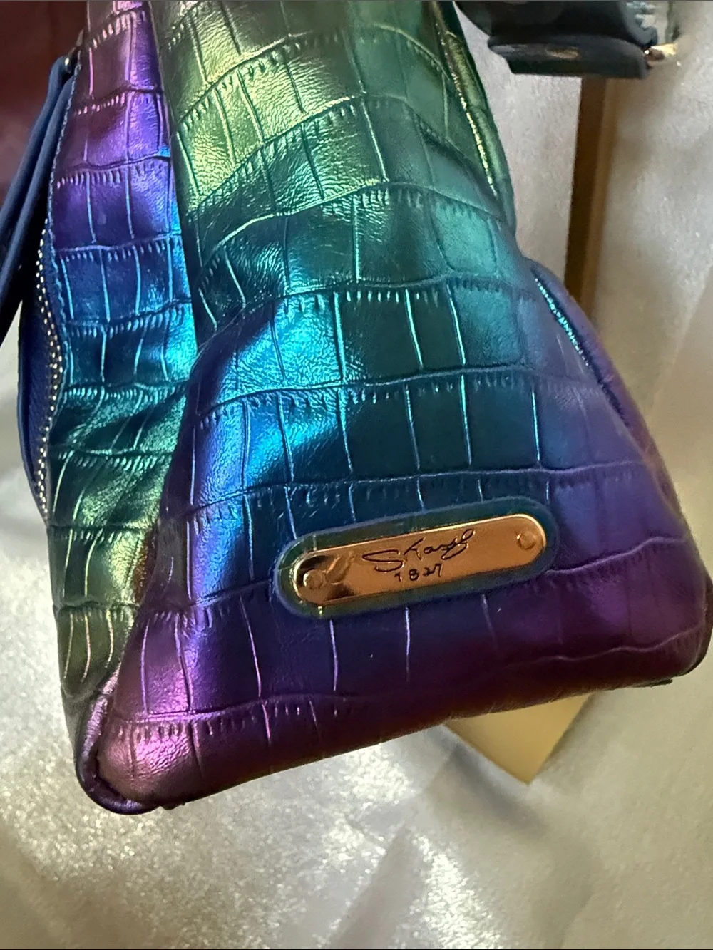 Sharif Iridescent Croc-Embossed Shoulder Bag in Multicolor